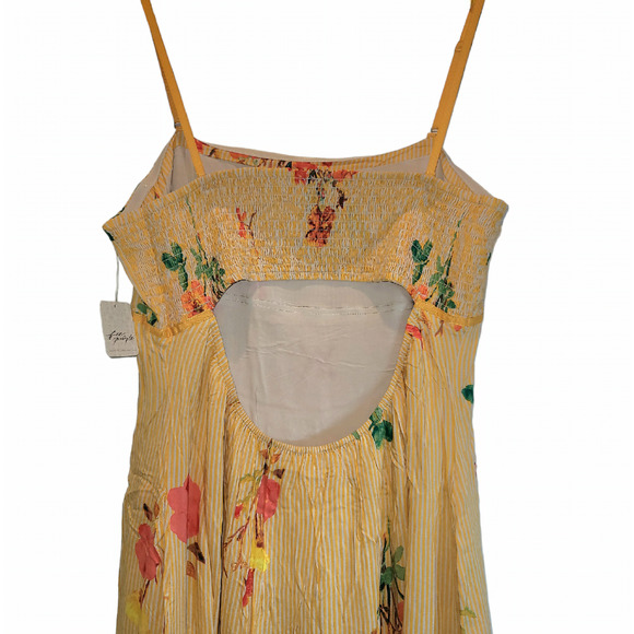 Free People Midi Sundress Strappy Sz XL Yellow Floral Rosie Posie Ruffle Lined - Picture 5 of 16